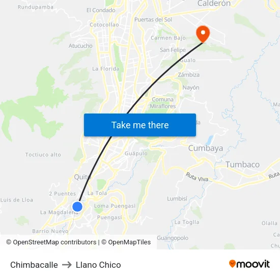 Chimbacalle to Llano Chico map