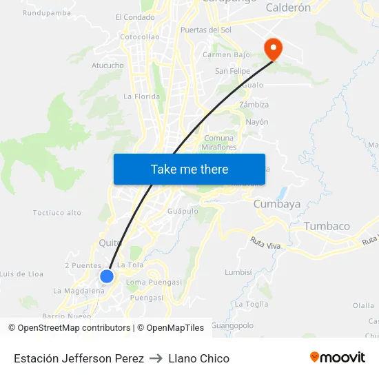Estación Jefferson Perez to Llano Chico map