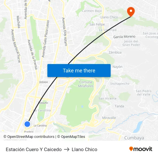 Estación Cuero Y Caicedo to Llano Chico map