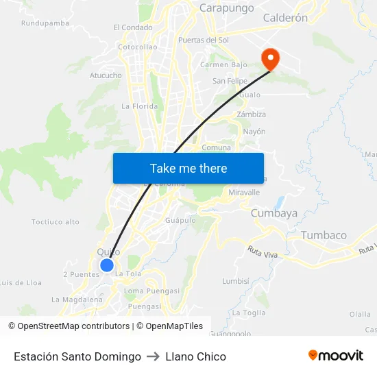 Estación Santo Domingo to Llano Chico map
