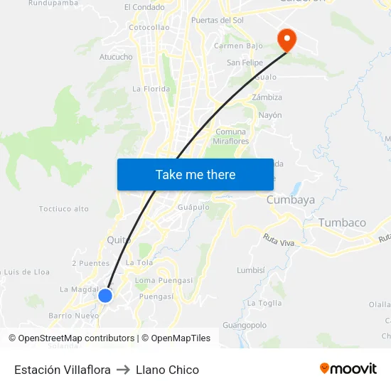 Estación Villaflora to Llano Chico map