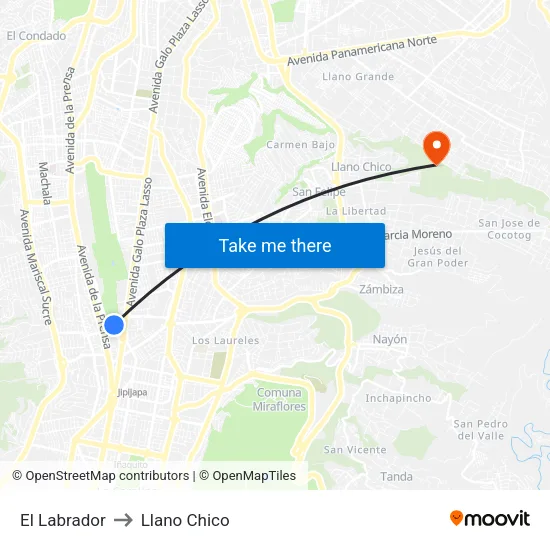 El Labrador to Llano Chico map