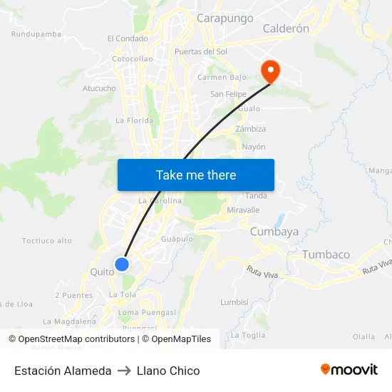 Estación Alameda to Llano Chico map