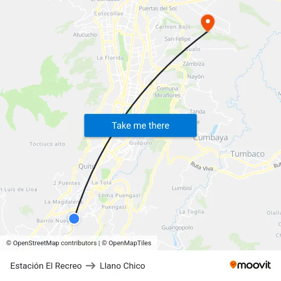 Estación El Recreo to Llano Chico map