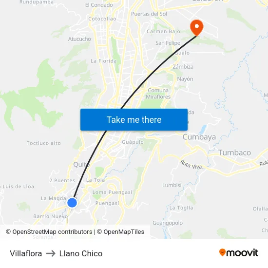 Villaflora to Llano Chico map