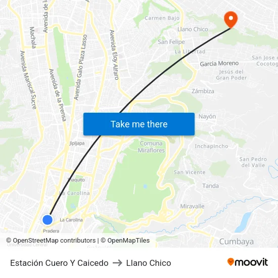 Estación Cuero Y Caicedo to Llano Chico map