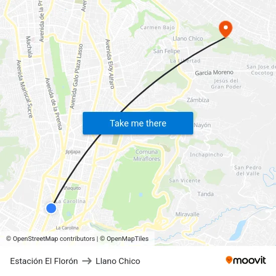 Estación El Florón to Llano Chico map