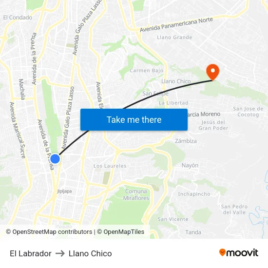 El Labrador to Llano Chico map