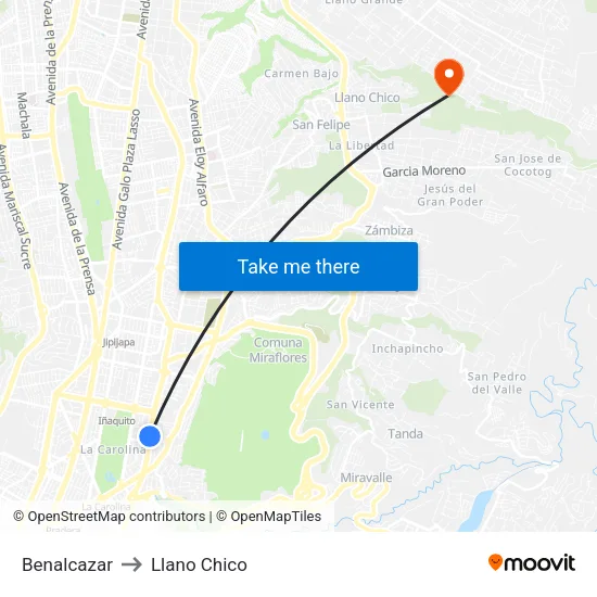 Benalcazar to Llano Chico map