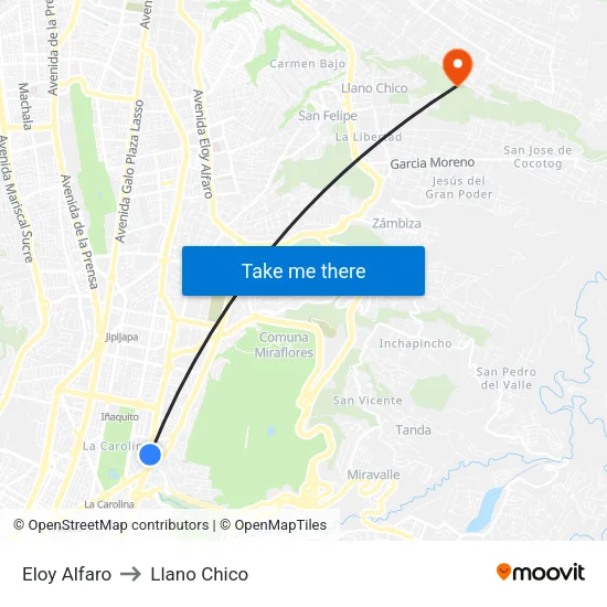 Eloy Alfaro to Llano Chico map