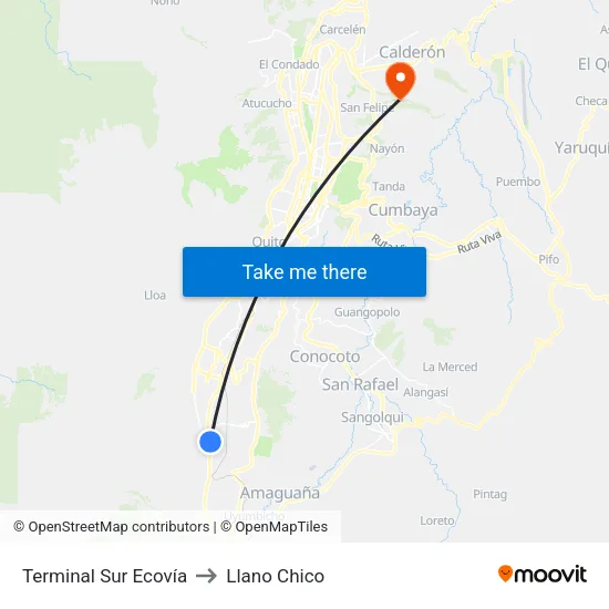 Terminal Sur Ecovía Guamaní to Llano Chico map