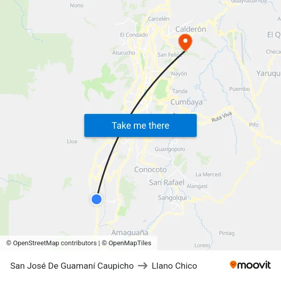 San José De Guamaní Caupicho to Llano Chico map