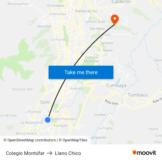Colegio Montúfar to Llano Chico map