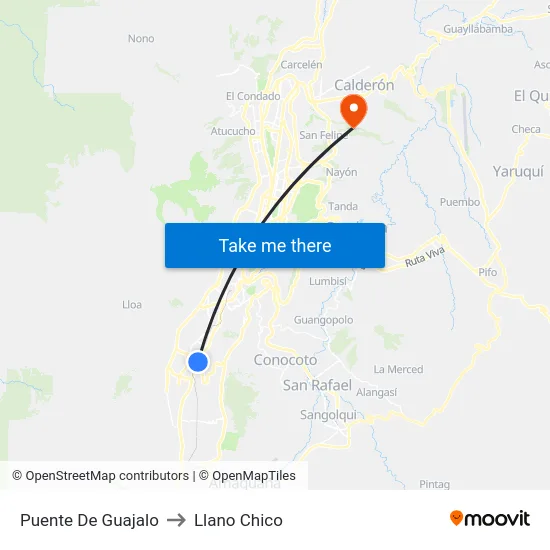 Puente De Guajalo to Llano Chico map
