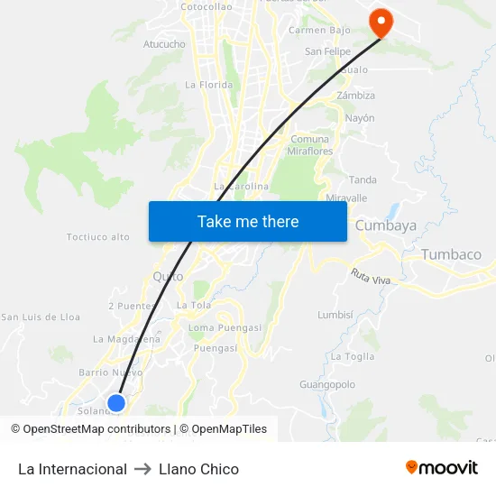 La Internacional to Llano Chico map
