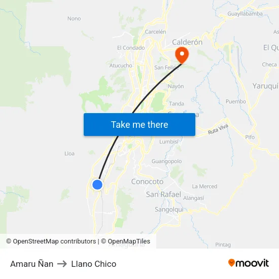 Amaru Ñan to Llano Chico map