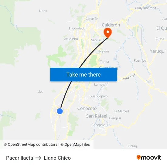 Pacarillacta to Llano Chico map