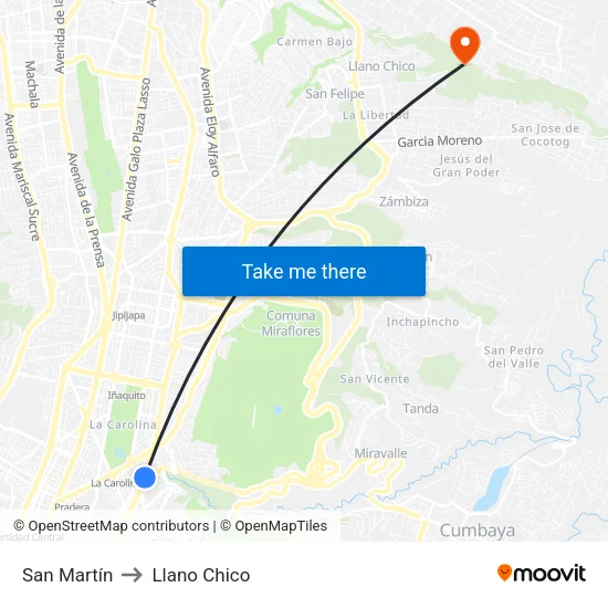 San Martín to Llano Chico map