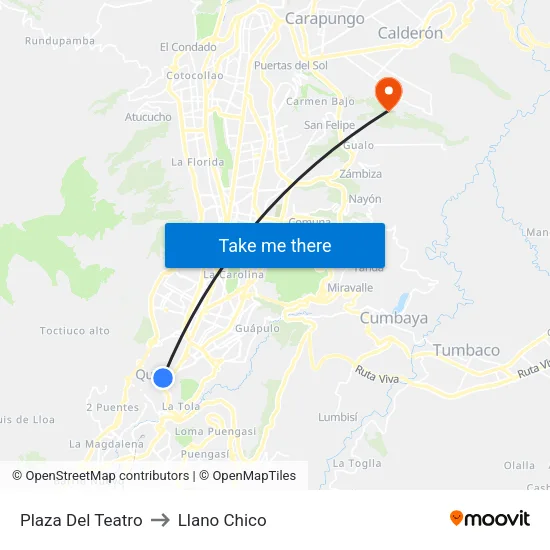 Plaza Del Teatro to Llano Chico map