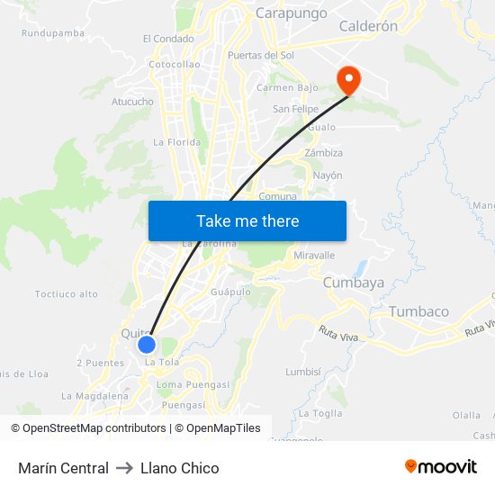 Marín Central to Llano Chico map