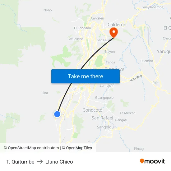 Terminal Quitumbe to Llano Chico map