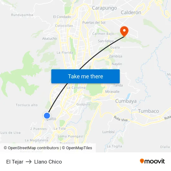 El Tejar to Llano Chico map