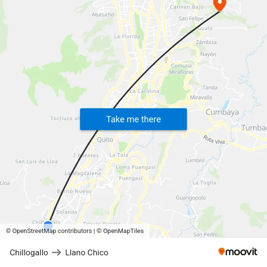 Chillogallo to Llano Chico map
