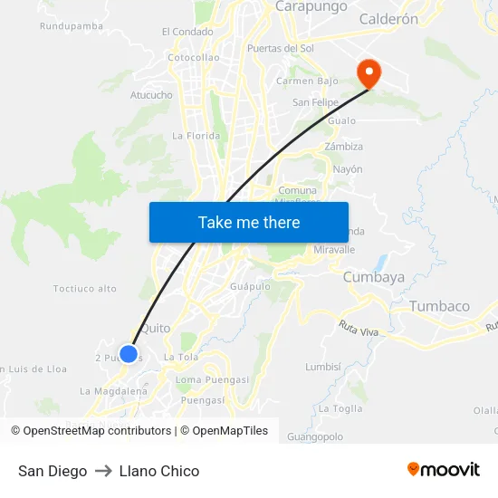 San Diego to Llano Chico map