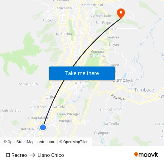 El Recreo to Llano Chico map