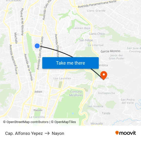Cap. Alfonso Yepez to Nayon map