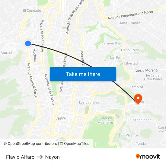 Flavio Alfaro to Nayon map