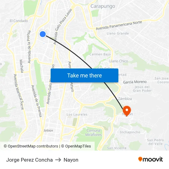 Jorge Perez Concha to Nayon map