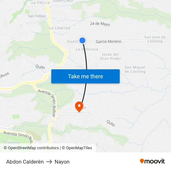 Abdon Calderën to Nayon map