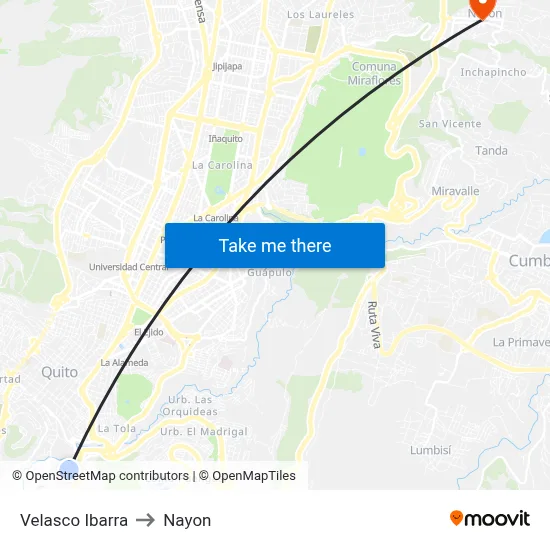 Velasco Ibarra to Nayon map