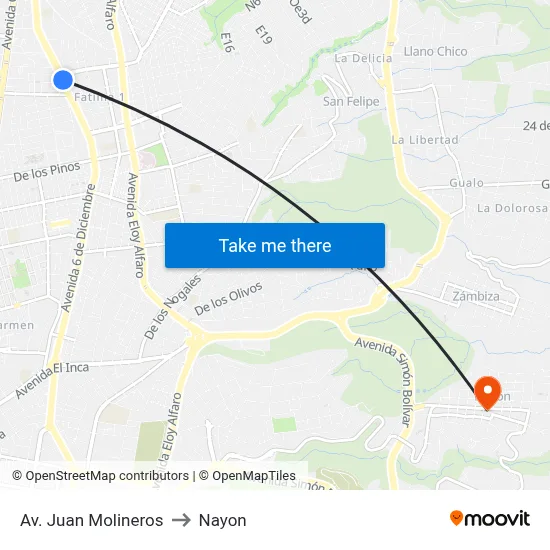 Av. Juan Molineros to Nayon map