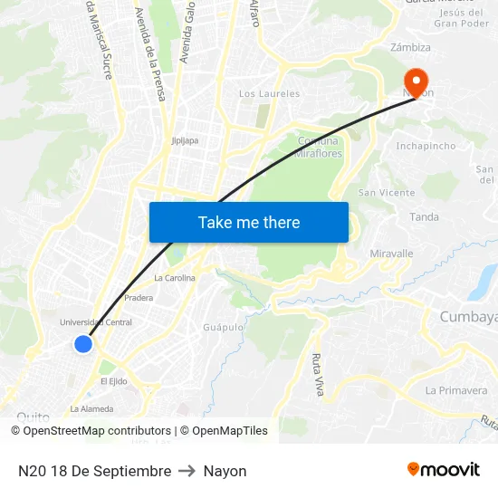 N20   18 De Septiembre to Nayon map