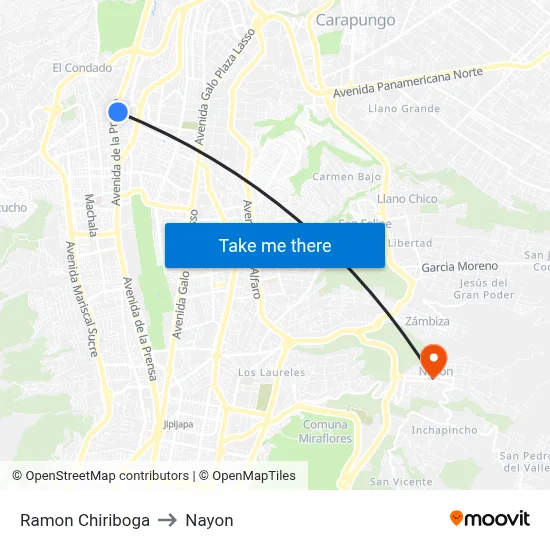Ramon Chiriboga to Nayon map