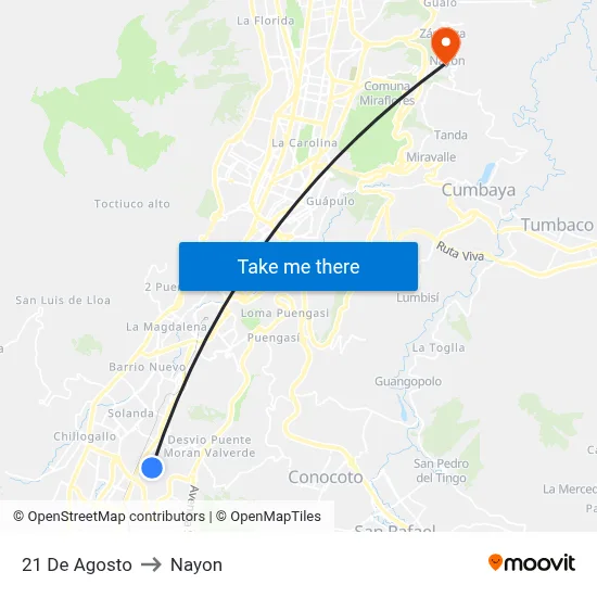 21 De Agosto to Nayon map