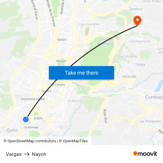Vargas to Nayon map