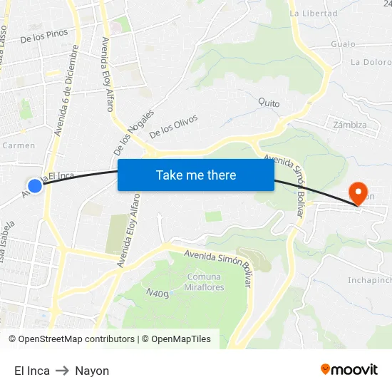 El Inca to Nayon map