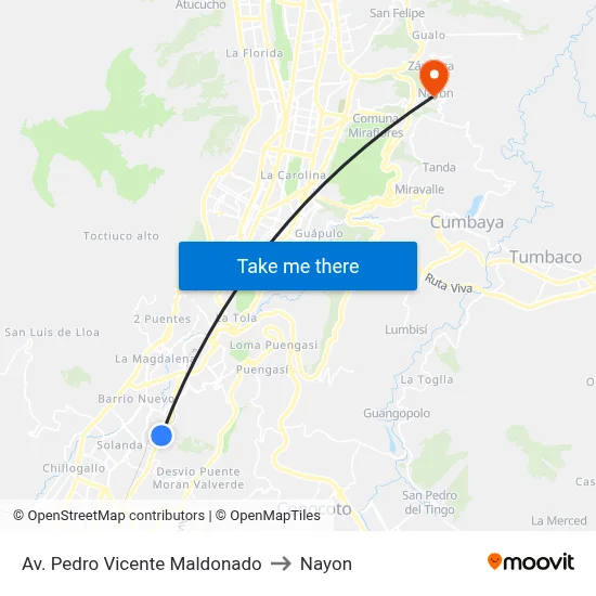 Av. Pedro Vicente Maldonado to Nayon map