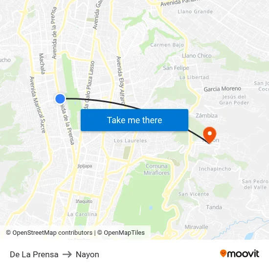 De La Prensa to Nayon map