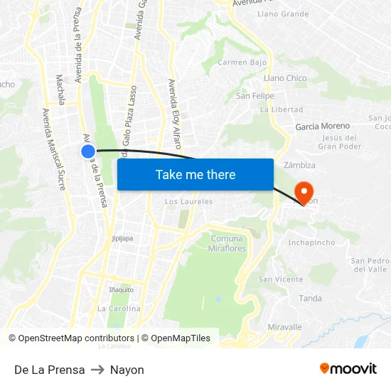 De La Prensa to Nayon map