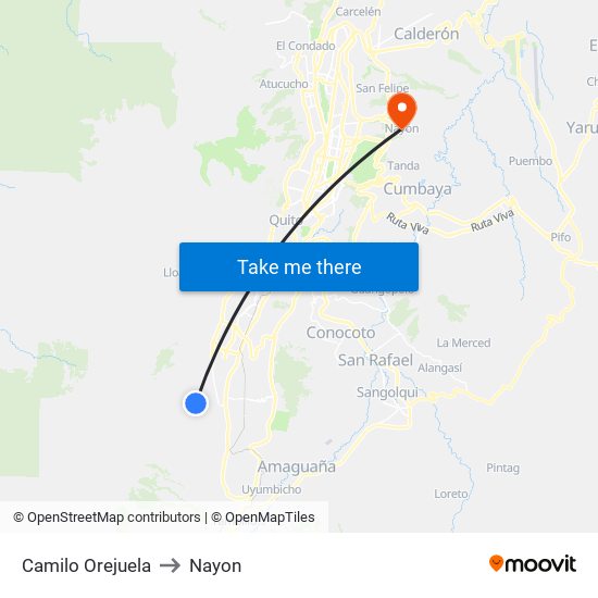 Camilo Orejuela to Nayon map