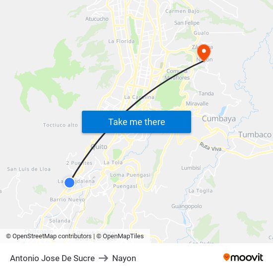 Antonio Jose De Sucre to Nayon map