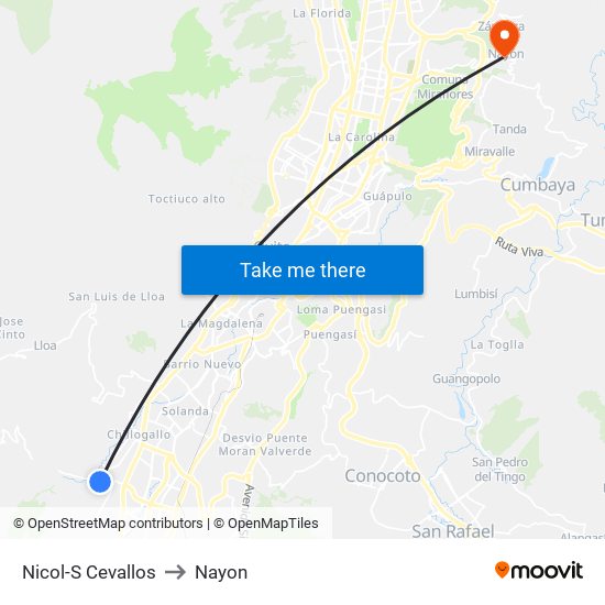 Nicol-S Cevallos to Nayon map