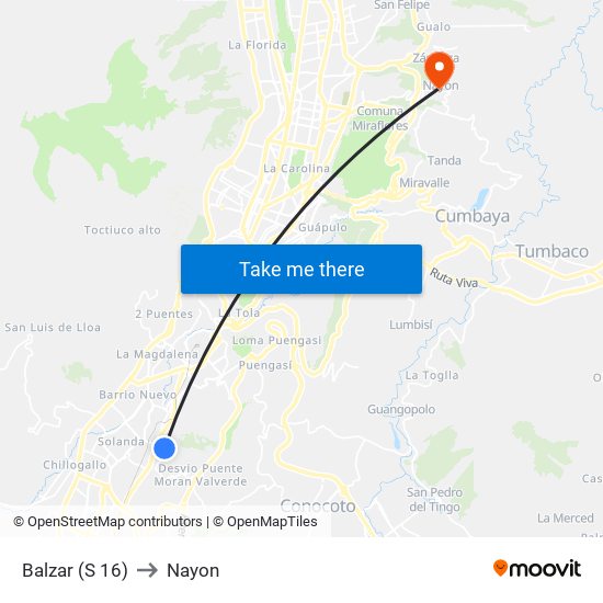 Balzar (S 16) to Nayon map