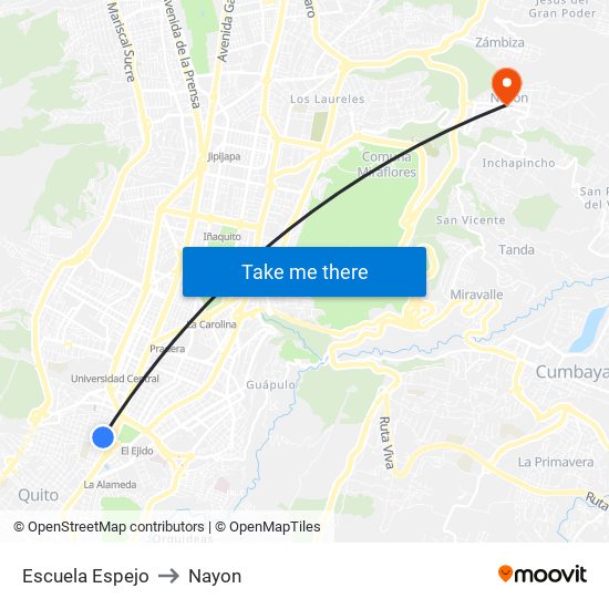 Escuela Espejo to Nayon map