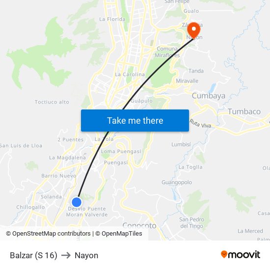 Balzar (S 16) to Nayon map