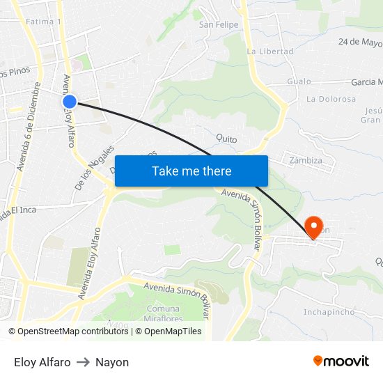 Eloy Alfaro to Nayon map